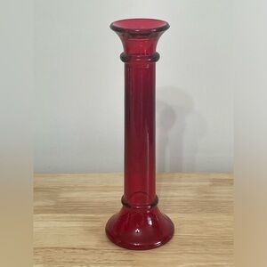 Vintage Ruby Red Indiana Glass Candle Holder Pillar 9” H Christmas Holiday Decor